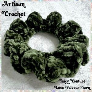 ⭐️ ARTISAN Crafted VELVET Hunter Green Large Crochet Hair Scrunchie